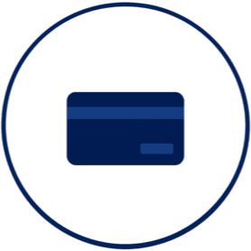 Blue credit card icon inside circular outline